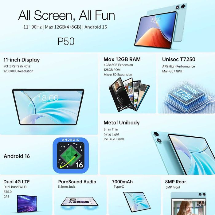 Tableta Teclast P50 11\" 6/128 GB WIFI (albastru),sigilat
