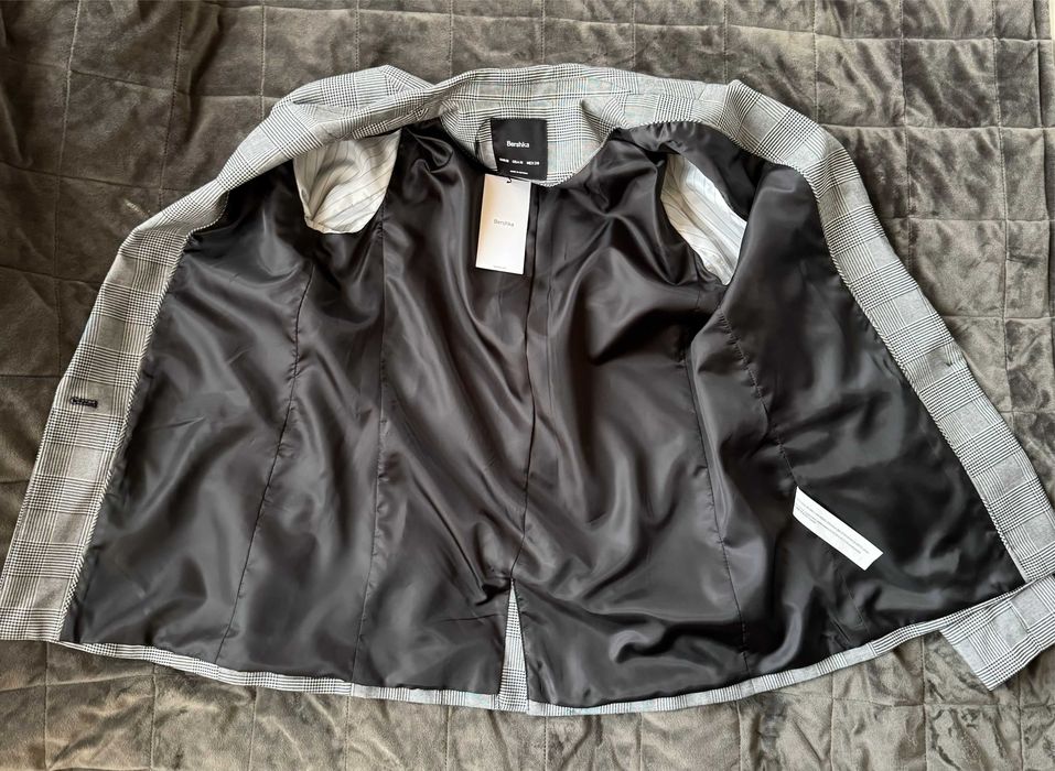 Sacou gri cu dungi ecosez NOU_Bershka_marime M femei