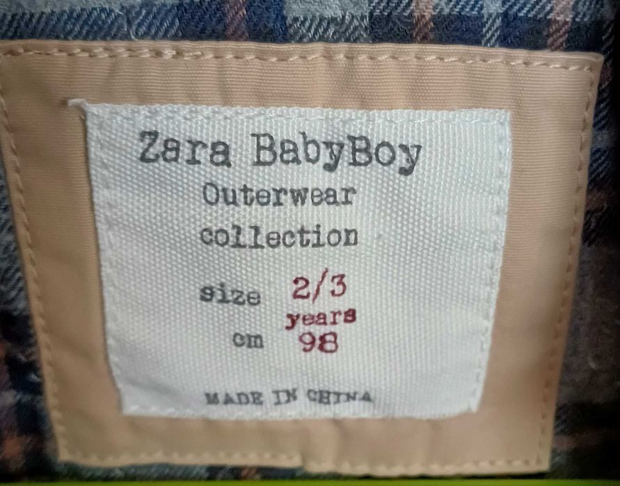 ZARA-BABY Детско палтенце-тренчкот/парка в бежов цвят с топъл хастар