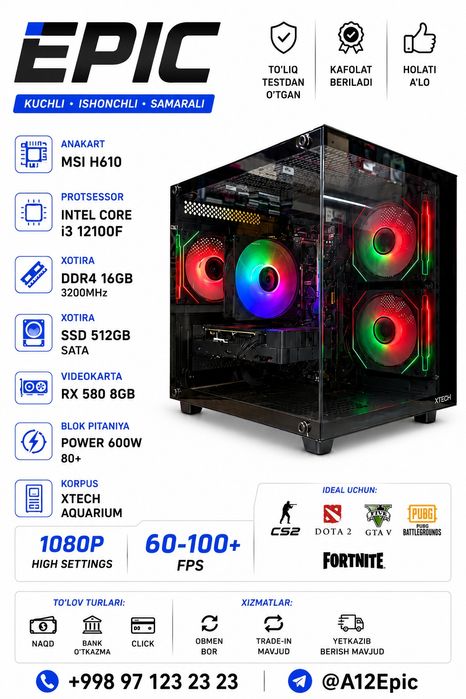 i3 12 Avlod rx 580 8gb 16 ozi