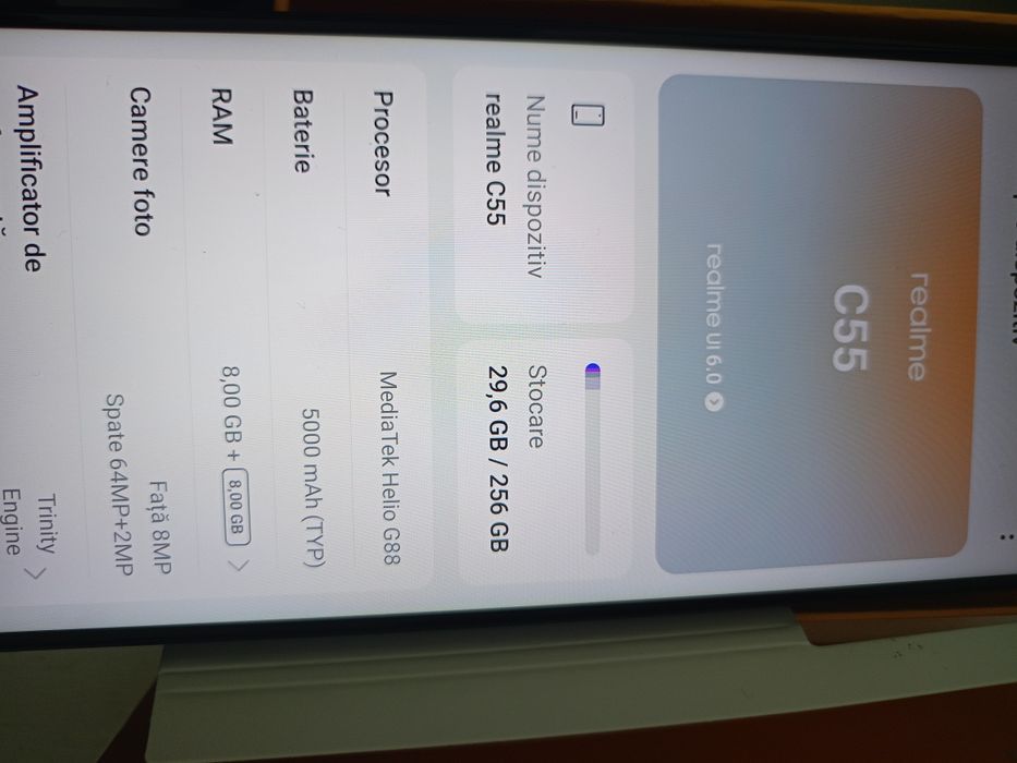 Vând telefon Realme C 55, 8+8 GB RAM,256GB memorie internă,nou la cuti