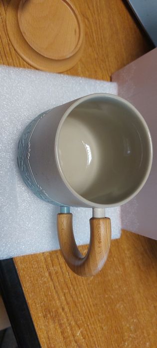 Cană de ceai premium ZENS din ceramică capac din lemn și infuzor metalic