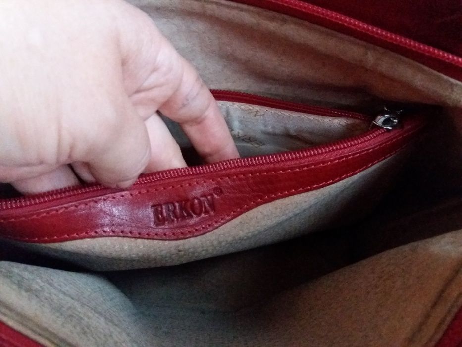 дамска червена чанта,кожена-естествена кожа