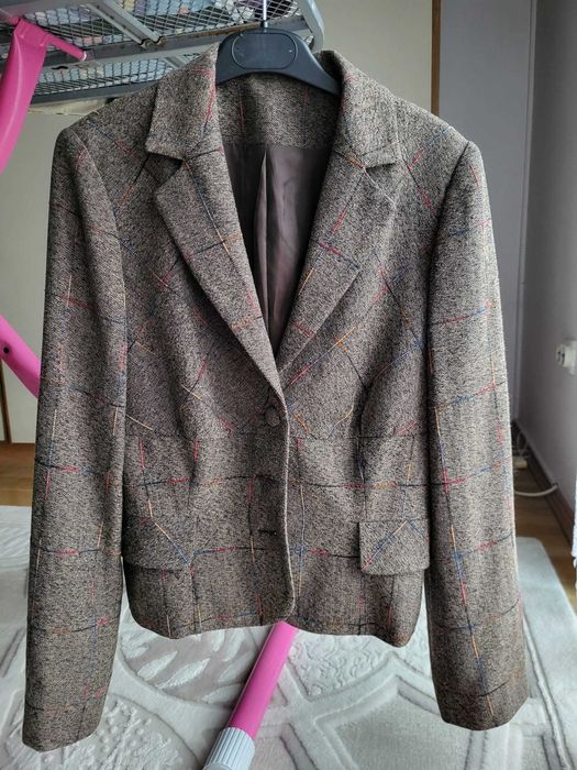 Sacou office din stofa, jacheta în carouri tweed, Masura 38