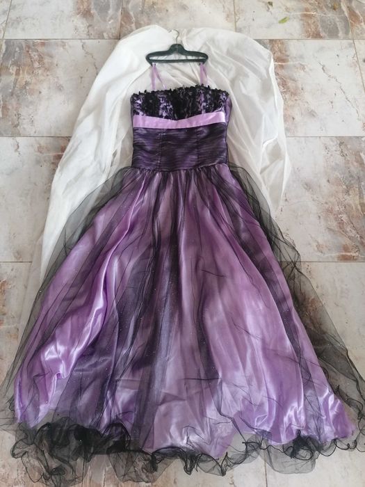 Луксозна официална рокля - дантела и тюл, лилаво/черно