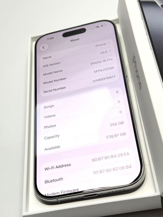 Apple iPhone 16 Pro White Titanium 256ГБ