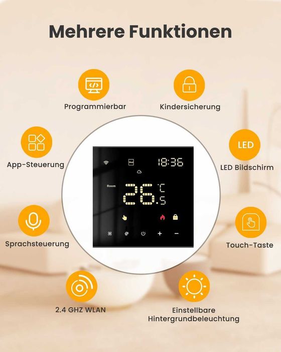 Termostat MIUCDA WiFi Smart Programabil Pentru Incalzire Pardoseala Si Centrala Compatibil Tuya Alexa Google Negru