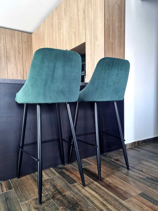 Scaune bar, catifea verde