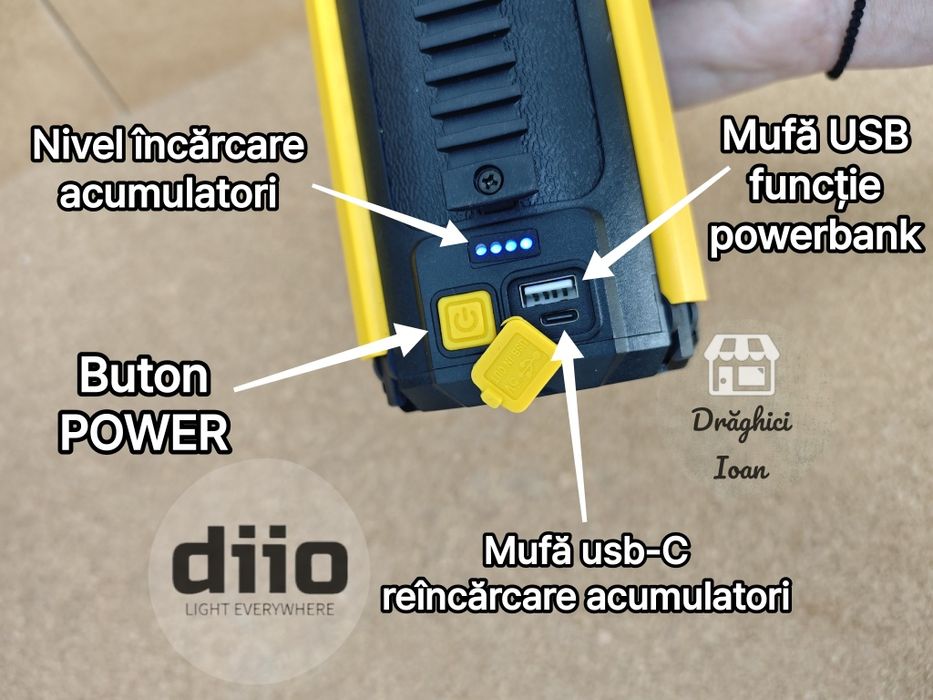 Proiector lanterna ALLinONE 117 LED alb, 44 led strobo si LED COB