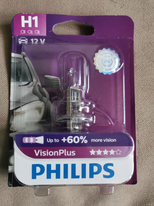 Bec auto cu halogen pentru far Philips H1 Vision Plus, +60%, 12V, 55W