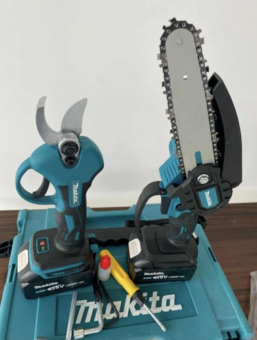 Комплект Акумулаторна лозарска ножица и акумулаторен верижен мини трио