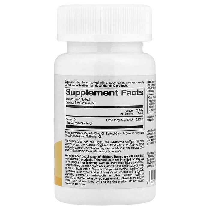 Витамин D3, California Gold Nutrition, 50 000 МЕ, 50 капсул