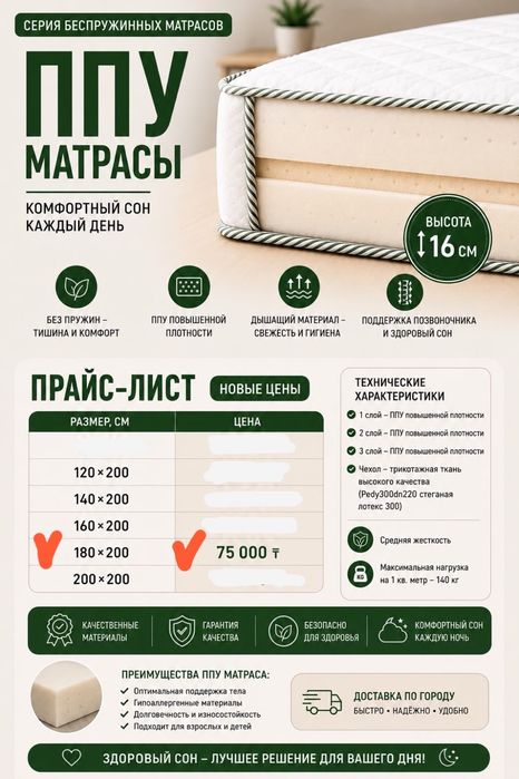 Новый матрас 180*200 см - в целлофане !