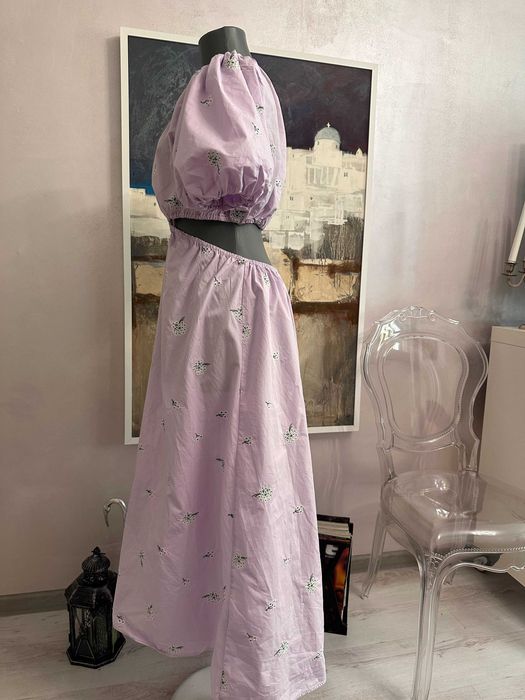 ZARA рокля лила с бродирани цветя М