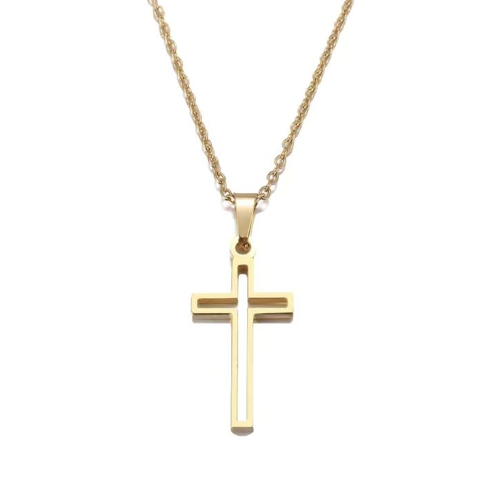 Елегантно кръстче от медицинска стомана, имитация на злато