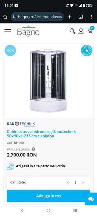 Cabina de dus cu hidromasaj Sanotechnik  BH950