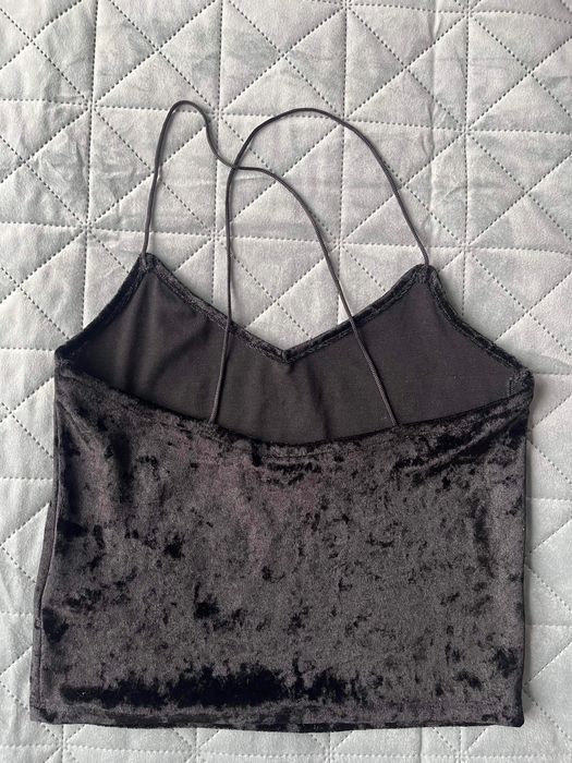 Черен кадифен топ - XS, тънки презрамки