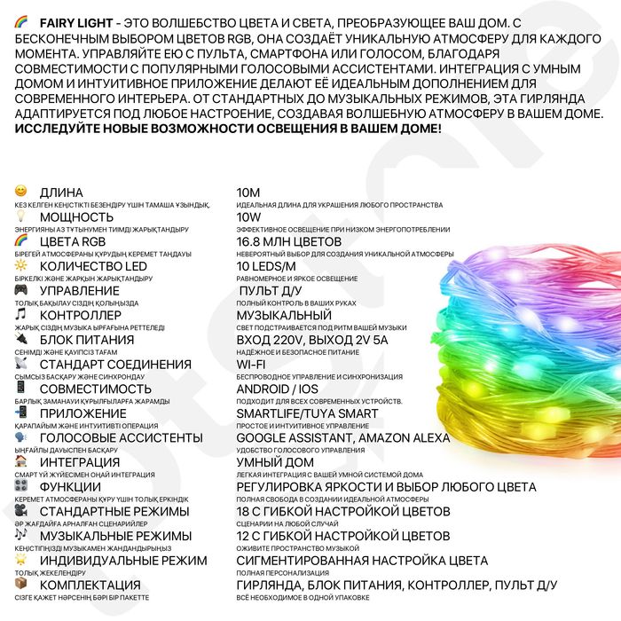 Садовый светильник уличное освещение гирлянда на стену домой 10 метров