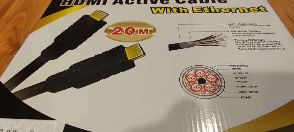 Cablu premium HDMI 20 metri, cu amplificator, conectori auriti, 4 K