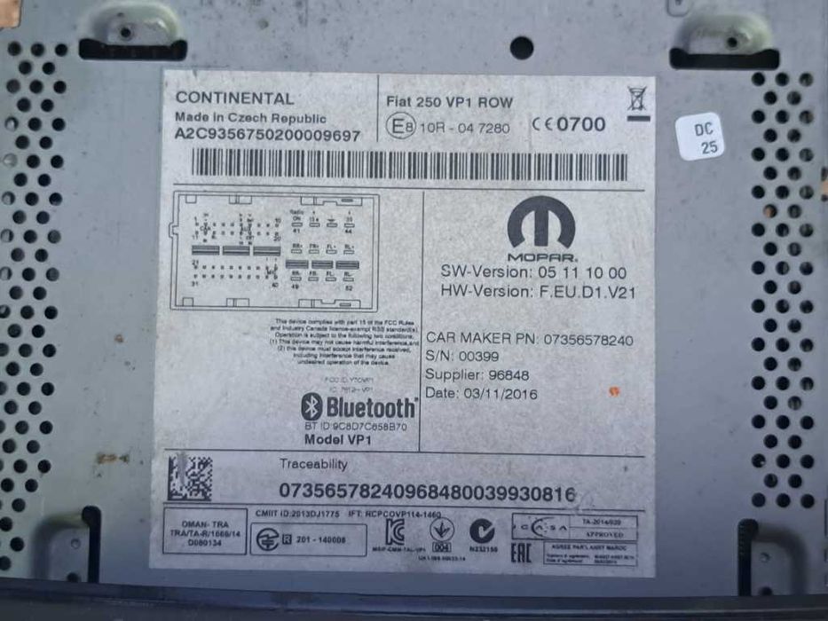 Radio CD MP3 player Bluetooth Fiat Ducato Peugeot Boxer Citroen Jumper 07356578240 VP1-250