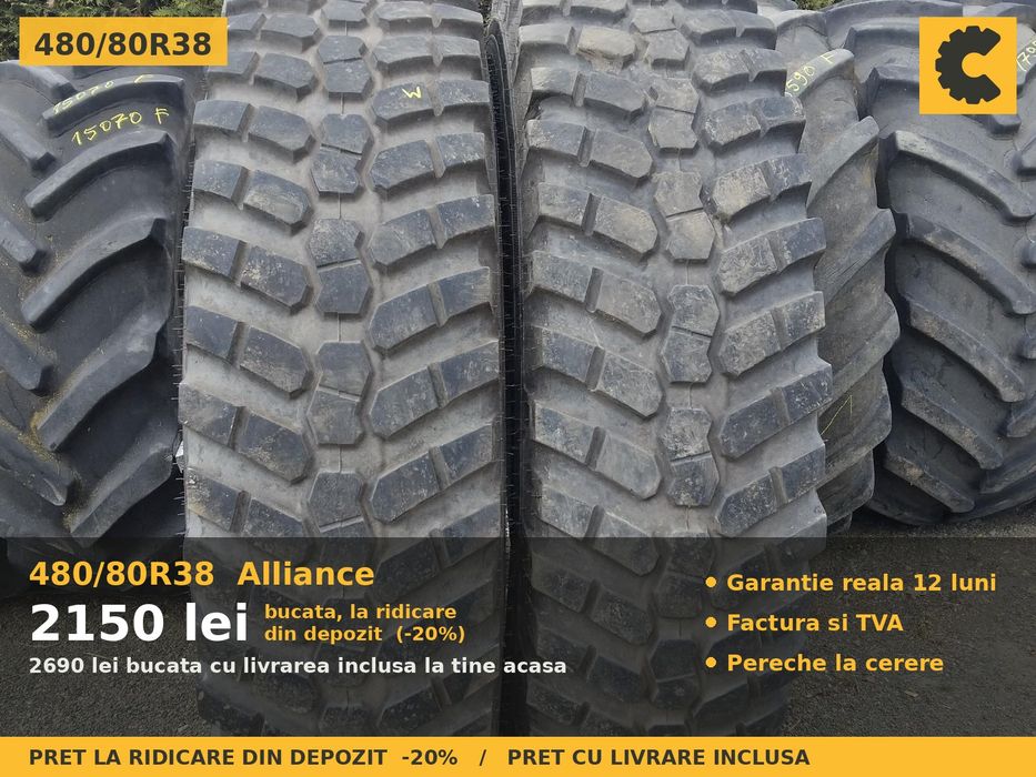 Cauciucuri Anvelope 480/80R38 480/80 R38 480/80-38 18.4R38 4808038 Alliance Tractor Punte Spate Utilaje Agricole SH Second Hand FACTURA TVA Stoc Real