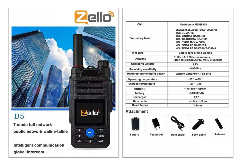 Statie Radio 4G Zello KSUN ZL10 Android 8 Walkie Talkie cu SIM GPS WiFi Bluetooth Comunicare Nelimitata prin Internet Baterie 5200mAh IPX5, Zello free