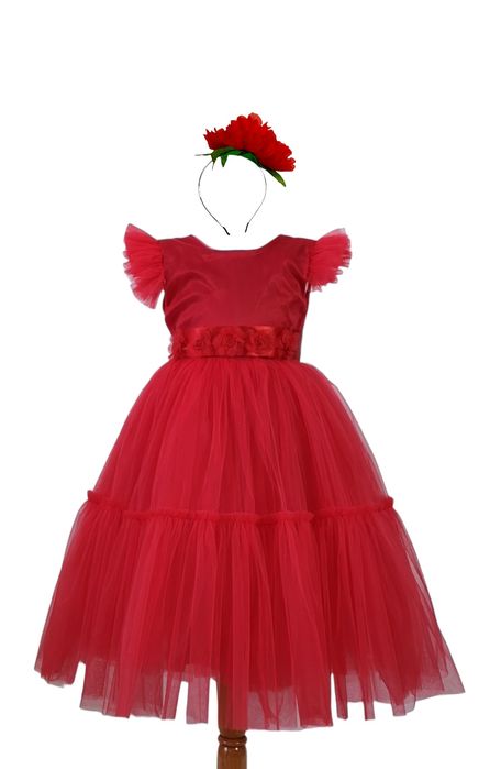 Bujor costum serbare rochita roșie ocazie fete  mărimi 3,4,5,6,7 ani