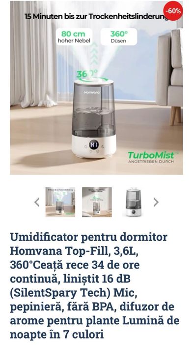 Umidificator camera Homvana