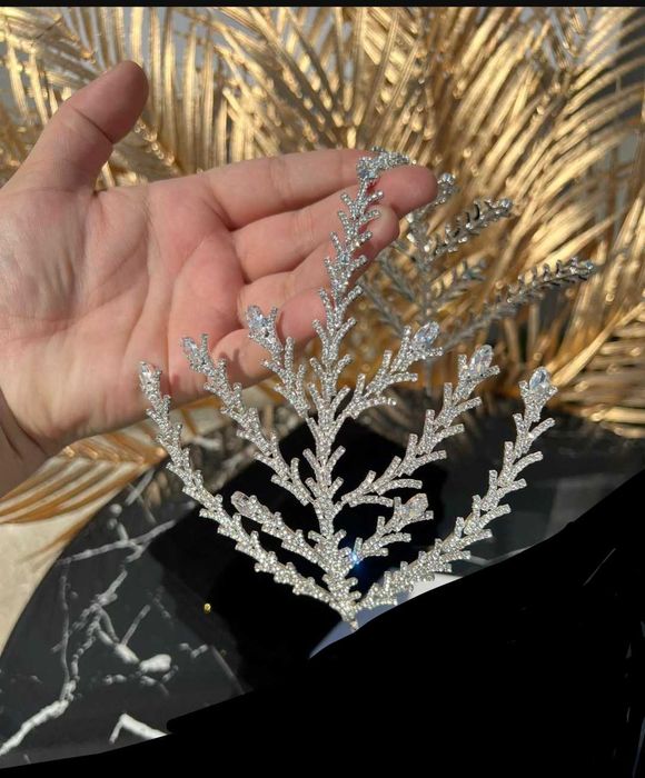 Diadema ,Placat Aur Alb, Pietre Zirconiu Cubic ,Șlefuire De Diamant 5A