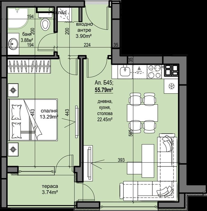 Продава се Двустаен апартамент в София, Борово - 65 кв.м за 1445 €/кв.м - Снимка #9