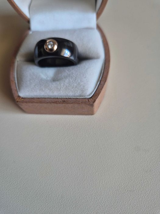 Inel Ceramica Neagra Aur Roz si Diamant marimea 52, 6.82g