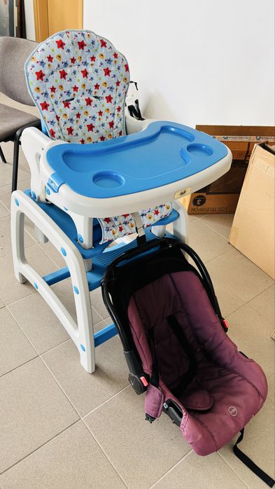 Set scaun de masă + scoică auto pentru bebeluși – stare foarte bună