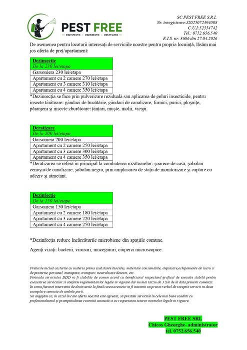 PEST FREE SRL-Dezinsecție-Deratizare-Dezinfecție (DDD)