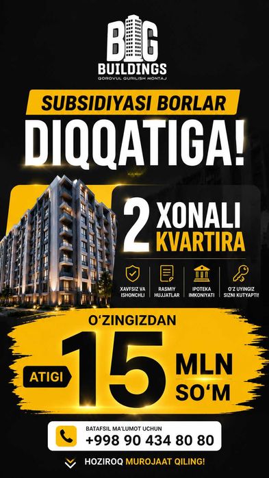 Vodnik shaharchasida yangi qurilgan kadastri tayyor uylar sotiladi.