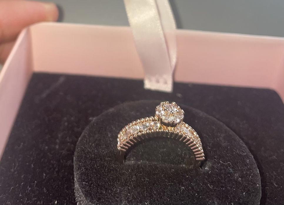 Нов! Елегантен 18к позлатен пръстен с цирконий, розово злато