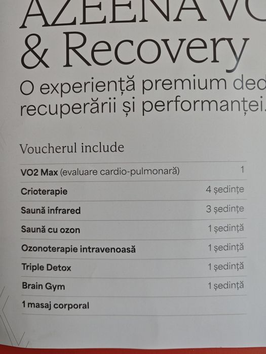 Voucher Premium AZEENA VO2 Max & Recovery – Valoare 3600 RON – super avantajos