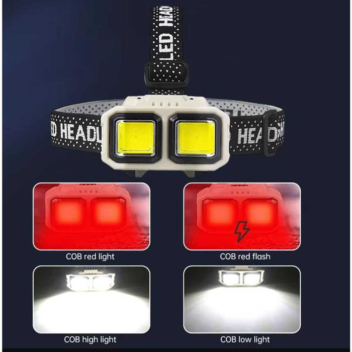 Мощен LED Фенер Челник с 2 COB диода, акумулаторна батерия HX-816