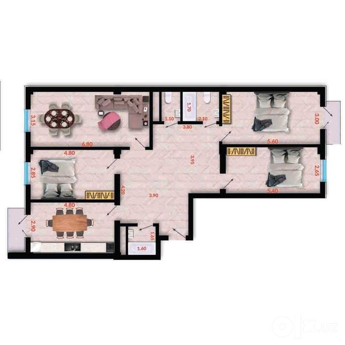 Новостройка 120м2 4 хона