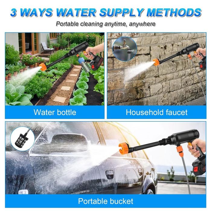 Spălător de Presiune Mobil 21V (Negru), 2 acumulatori