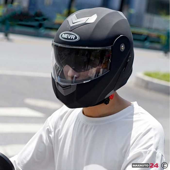 Каска за мотор Модуларна черна гланц -2402А