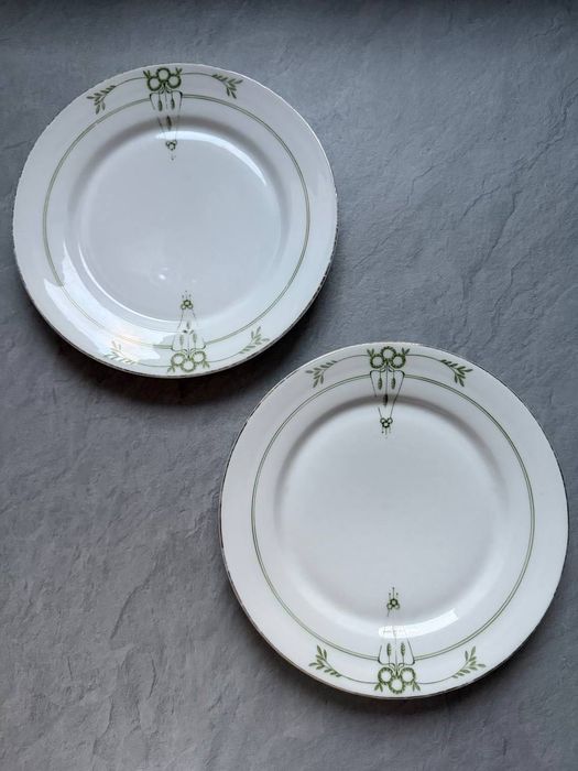 Set 2 farfurii antice porțelan KPM Krister, Jugendstil / Art Nouveau rarisim, anii 1840-1895