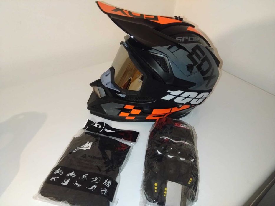Casca moto cross enduro  +Ochelari+Manusi+Cagula