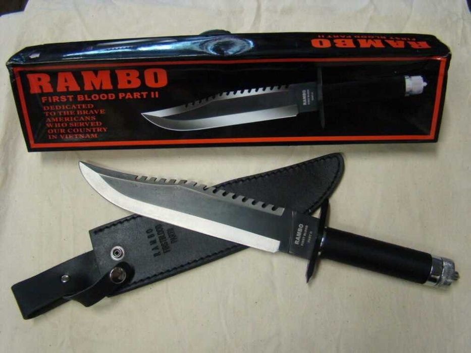 Нож за оцеляване, Ловен нож Rambo 2, First Blood, 40 см, Включена Кания, Компас