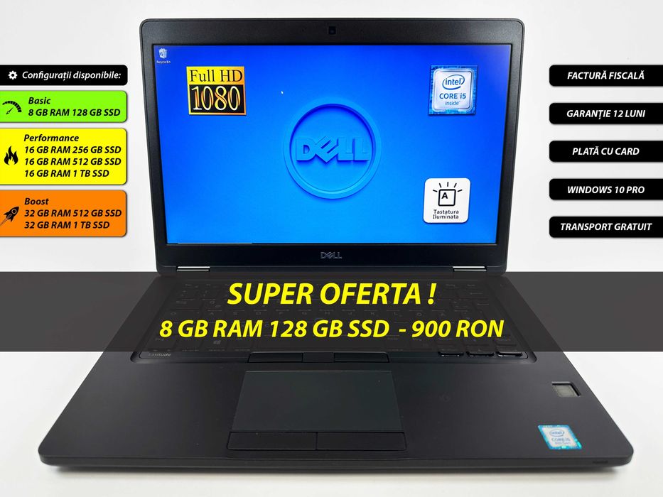 Laptop Dell Latitude Intel i5 8 gb ram 128 gb sdd Ecran 14 inch Full HD Gama business Carcasa Magneziu Taste Iluminate Factura si Garantie 12 luni