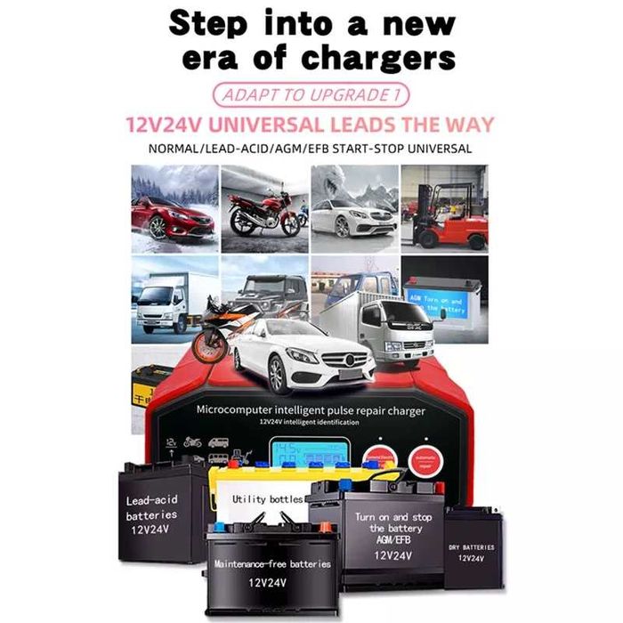 Смарт Зарядно за акумулатор 16A 12v - 24v с амперметър и процесор AGM