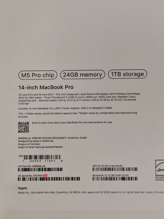 MacBook Pro 14 M5PRO 24/1TB 3 цикла