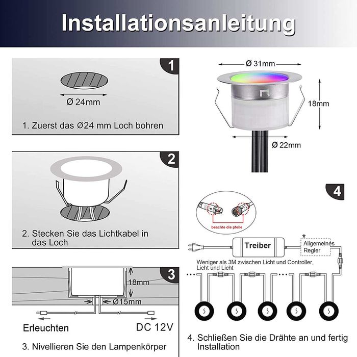 10 x WiFi Bluetooth Dreamcolor LED вградени подови лампи, многоцветен
