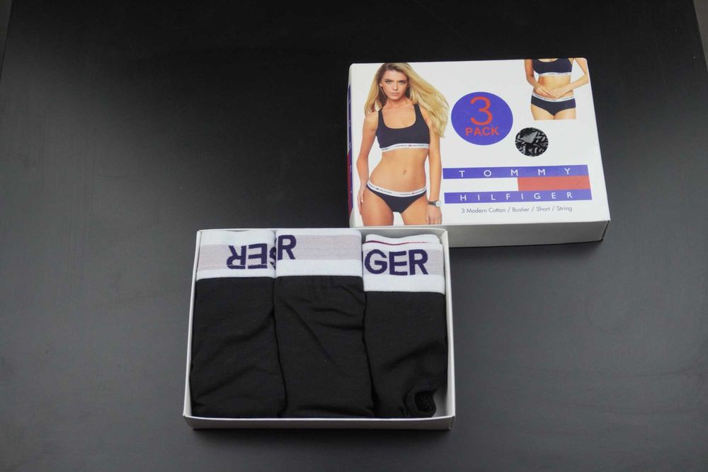 Set dama Tommy Hilfiger 3 piese XXL ALB & NEGRU