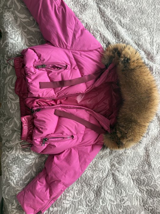 Розово яке с качулка от естествен косъм - лисица