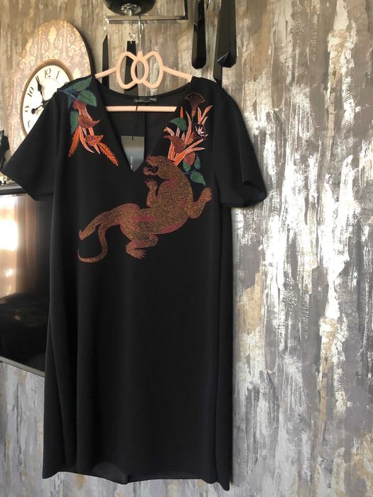 Rochie noua ZARA cu imprimeu broderie leopard, marime L